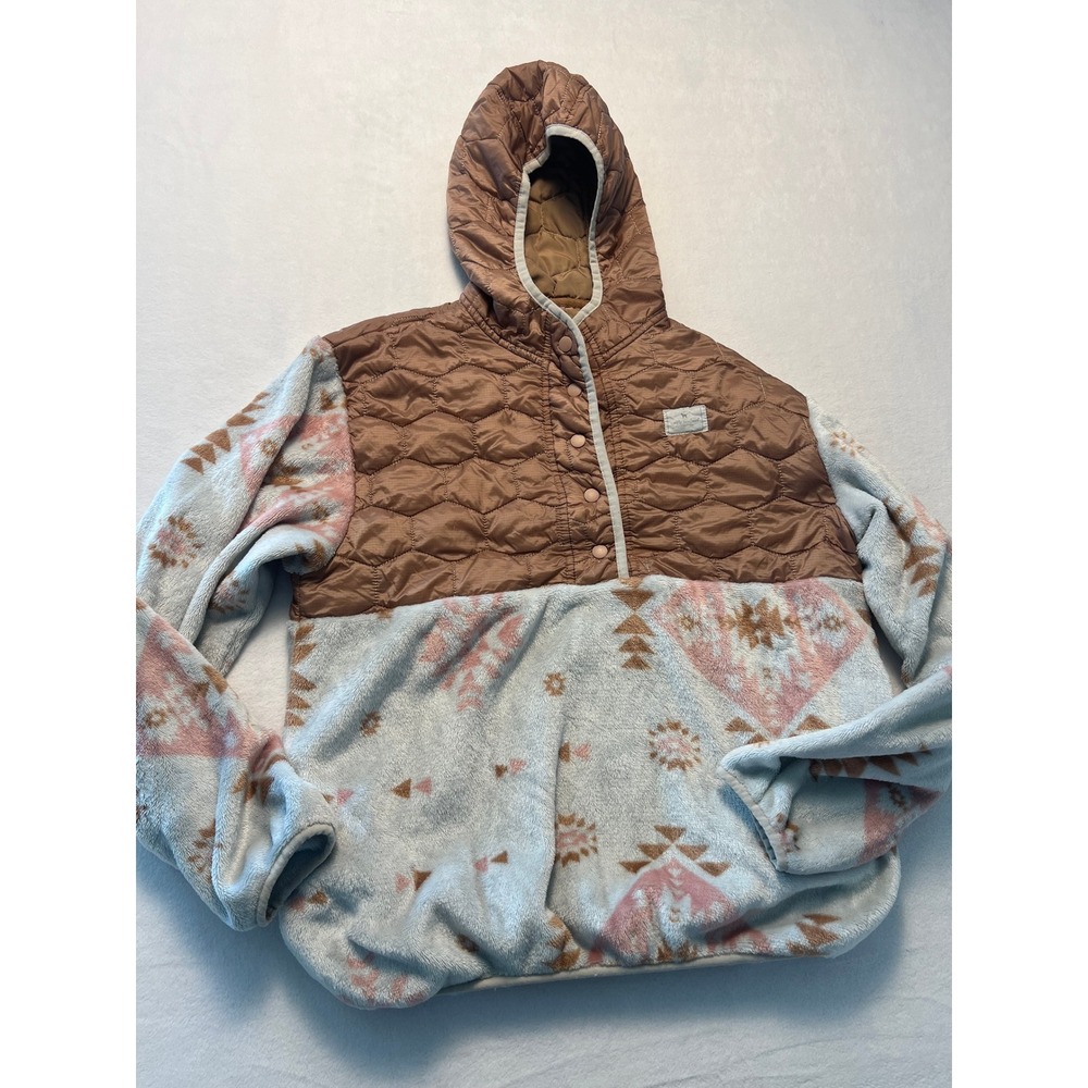 Simply Southern S Pullover Hoodie Southwestern Boho Brown Quilted Fleece Jacket